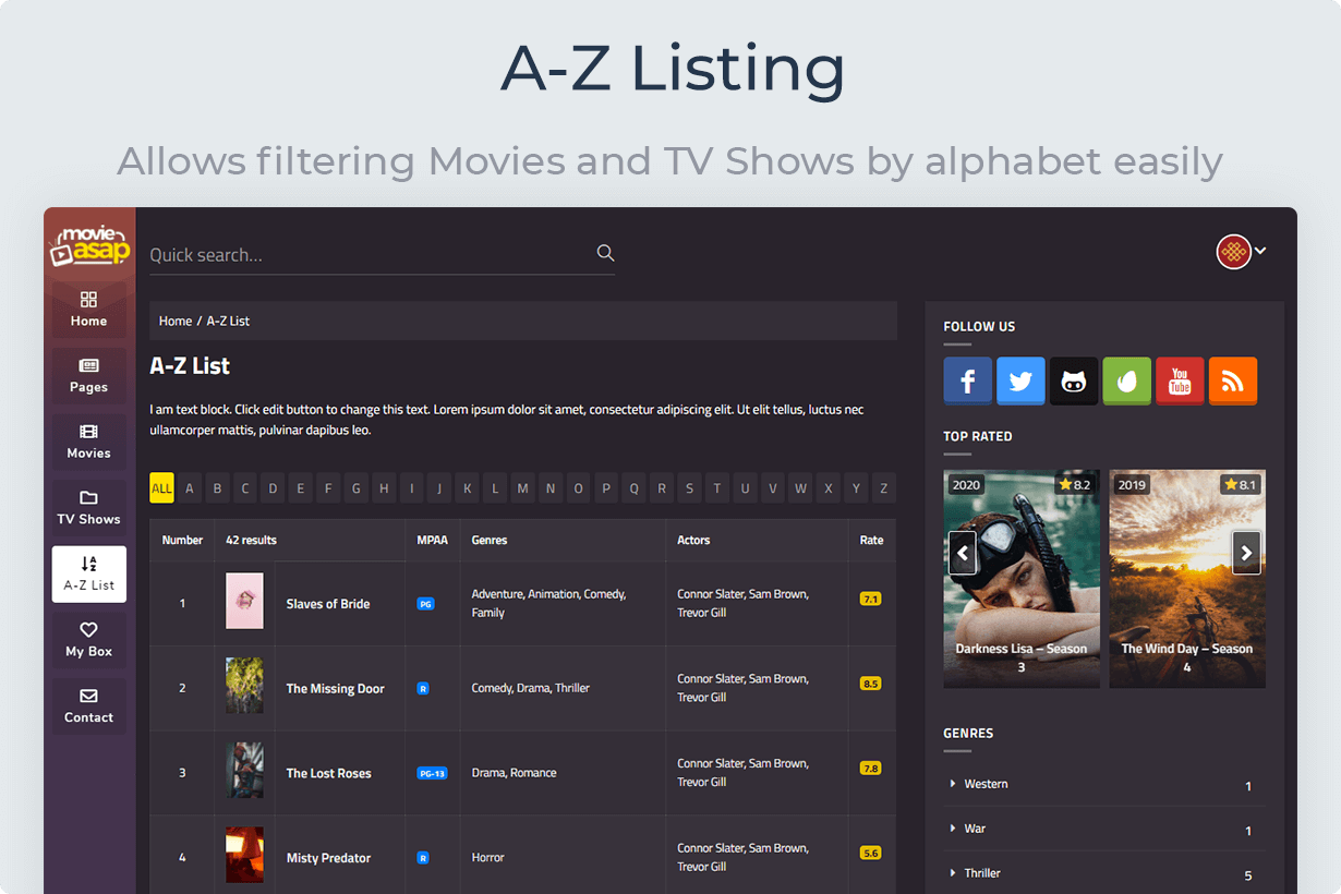 MovieAsap A-Z Listing