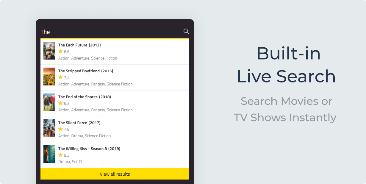 MovieAsap Built-in Live Search