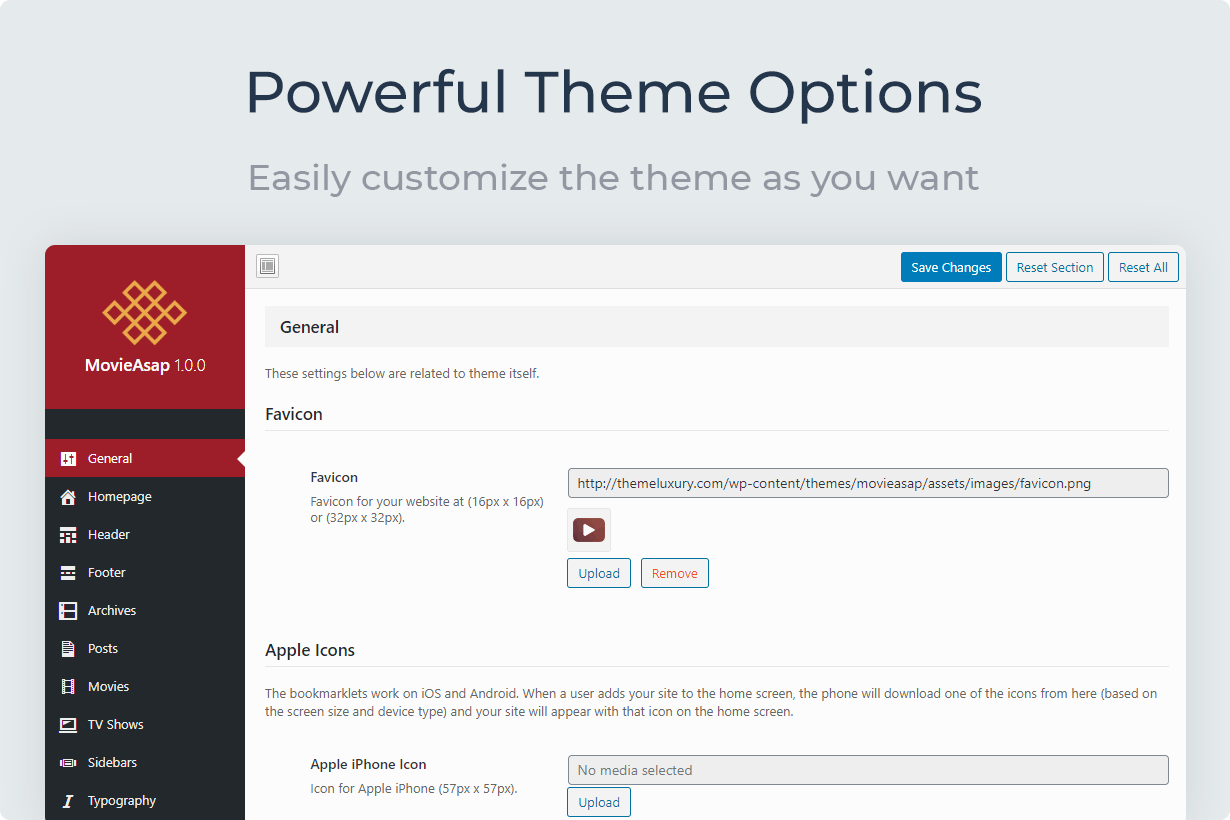 MovieAsap Powerful Theme Options